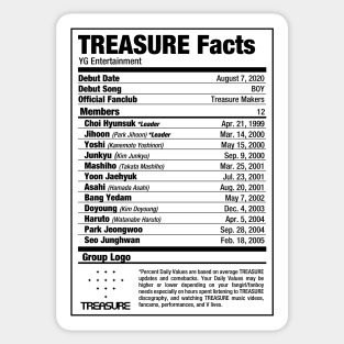 TREASURE Kpop Nutritional Facts Sticker